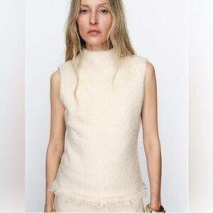 Zara Cream Sleeveless Turtleneck Sweater